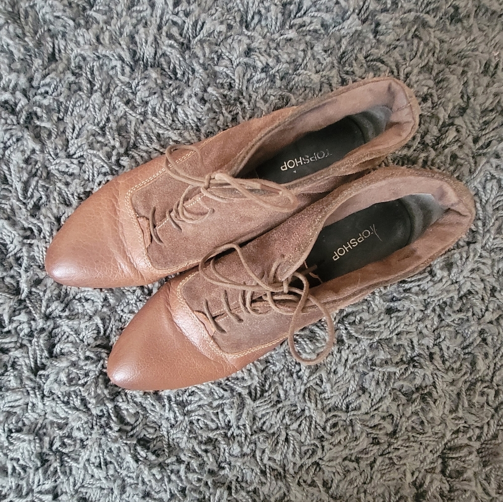 Topshop Women's Tan Lace-Up Ankle Boots